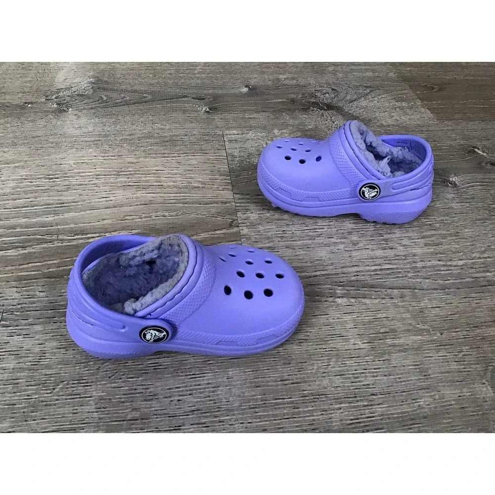 Crocs Unisex Kid's Size C4 Classic Lined Clog Lilac - US Kid's Slip On Shoes